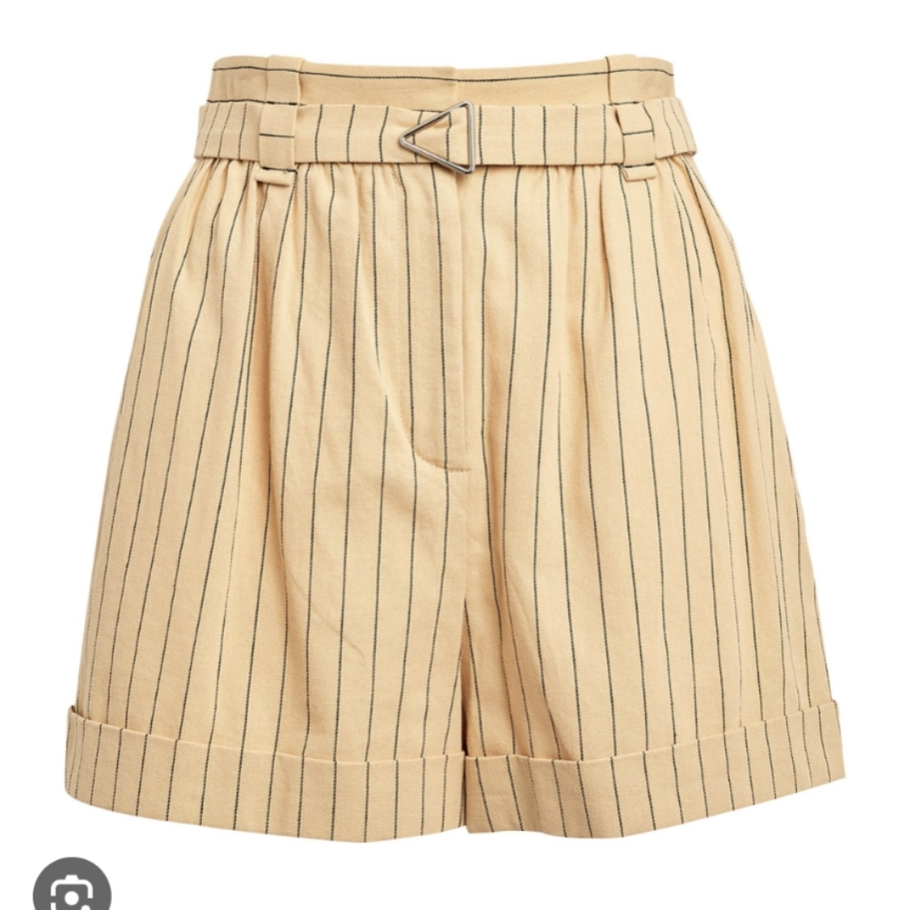 Maje cotton-linen pinstripe beige shorts NWT